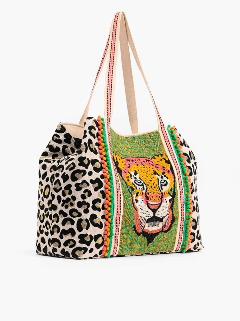 NWT America & Beyond Forestry Leopard Beaded Embellished Tote Bag - Picture 5 of 8